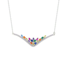 Asfour Creations Chain Necklace With Multi Color Deer Antlers Design In 925 Sterling Silver-NM0101-K