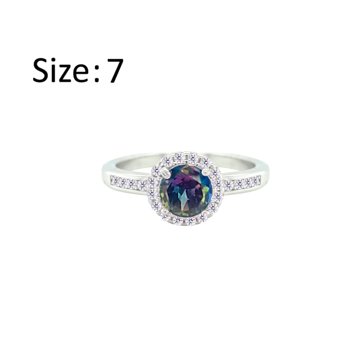 Asfour Creations Drew Ring With Halo Multi Color Round Design In 925 Sterling Silver-RD0207-AP-7