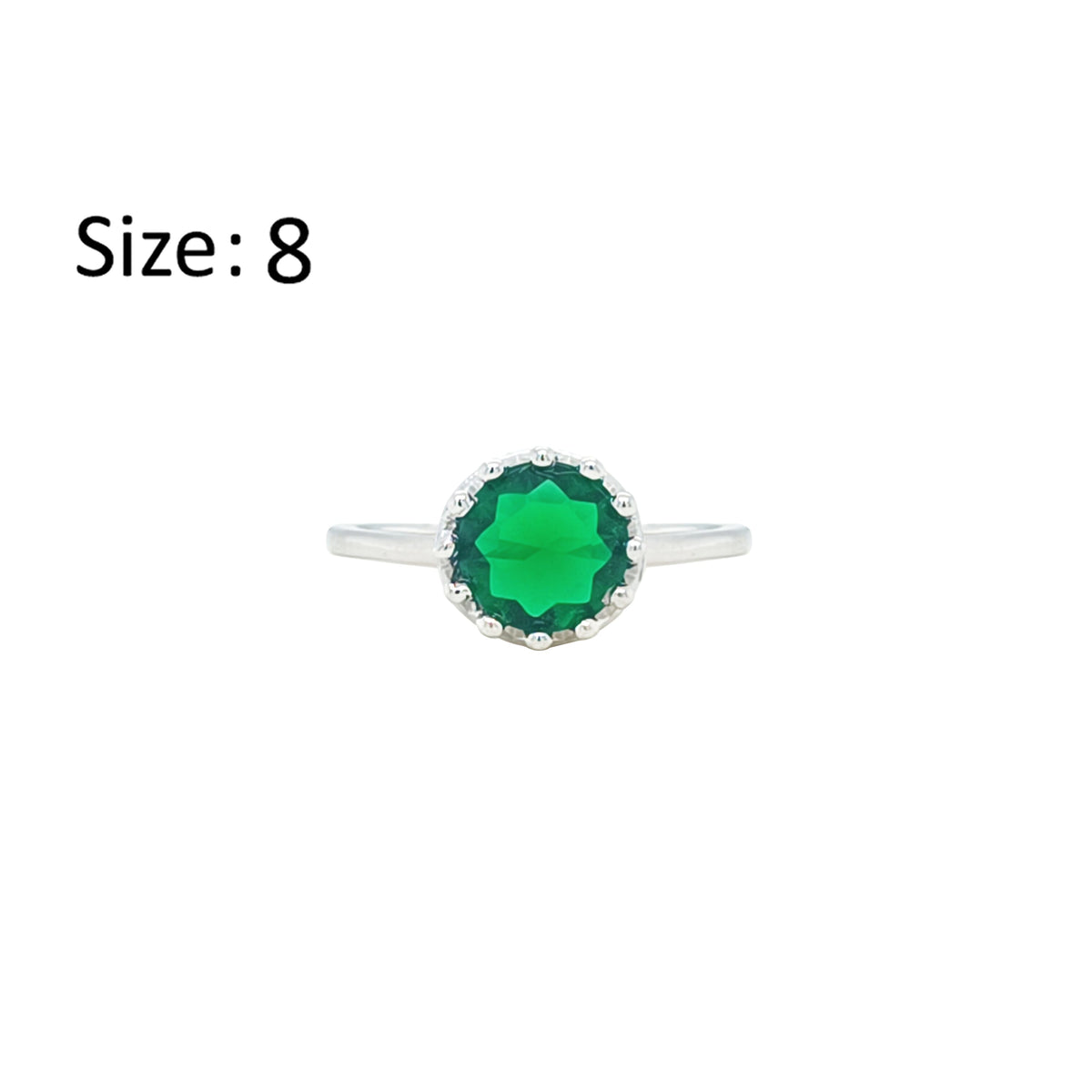 Asfour Creations Fashion Ring With Emerald Green Round Zircon In 925 Sterling Silver-RM0142-G-8