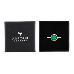 Asfour Creations Fashion Ring With Emerald Green Round Zircon In 925 Sterling Silver-RM0142-G-8