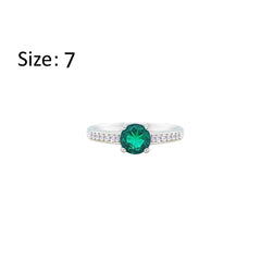 Asfour Creations Fashion Ring With Emerald Green Round Design In 925 Sterling Silver-RM0144-G-7