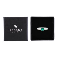 Asfour Creations Fashion Ring With Emerald Green Round Design In 925 Sterling Silver-RM0144-G-7