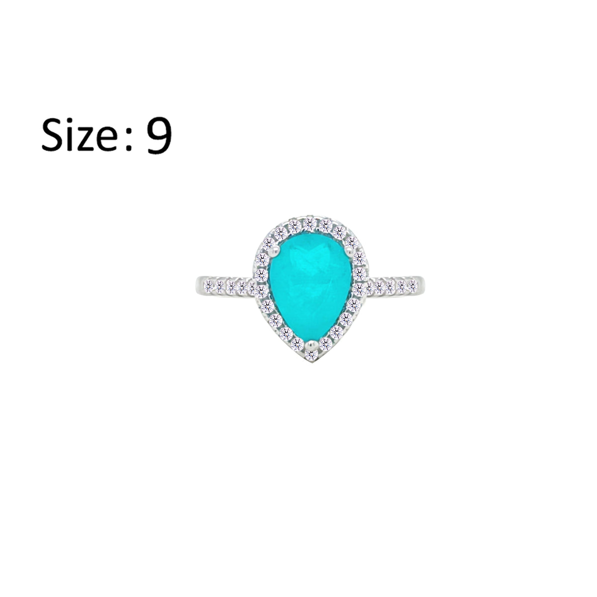 Asfour Creations Halo Ring With Turquoise Pear Design In 925 Sterling Silver-RM0145-GC-9