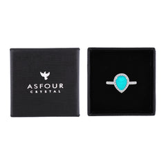 Asfour Creations Halo Ring With Turquoise Pear Design In 925 Sterling Silver-RM0145-GC-9