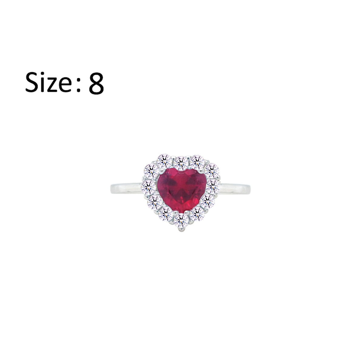 Asfour Creations Halo Ring With Ruby Heart Design In 925 Sterling Silver-RM0151-WR-8