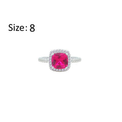 Asfour Creations Halo Ring With Ruby Square Design In 925 Sterling Silver-RM0154-R-8