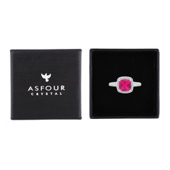 Asfour Creations Halo Ring With Ruby Square Design In 925 Sterling Silver-RM0154-R-8