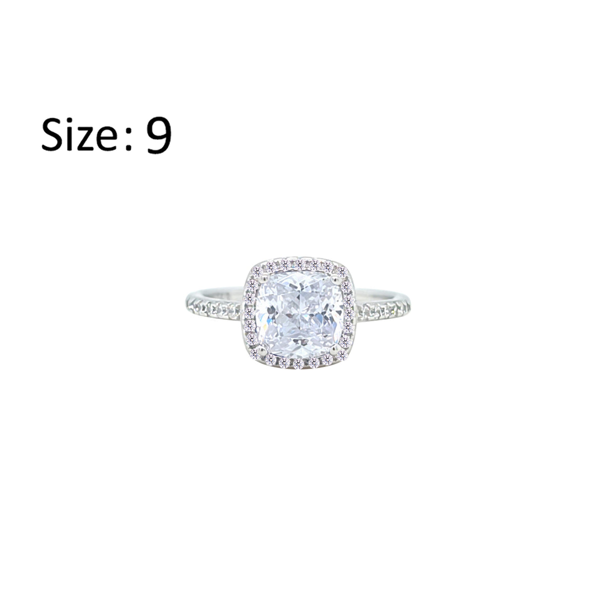 Asfour Creations Halo Ring With Zircon Square Design In 925 Sterling Silver-RM0155-9
