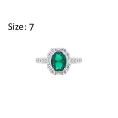 Asfour Creations Fashion Ring With Emerald Green Oval Design In 925 Sterling Silver-RM0156-G-7