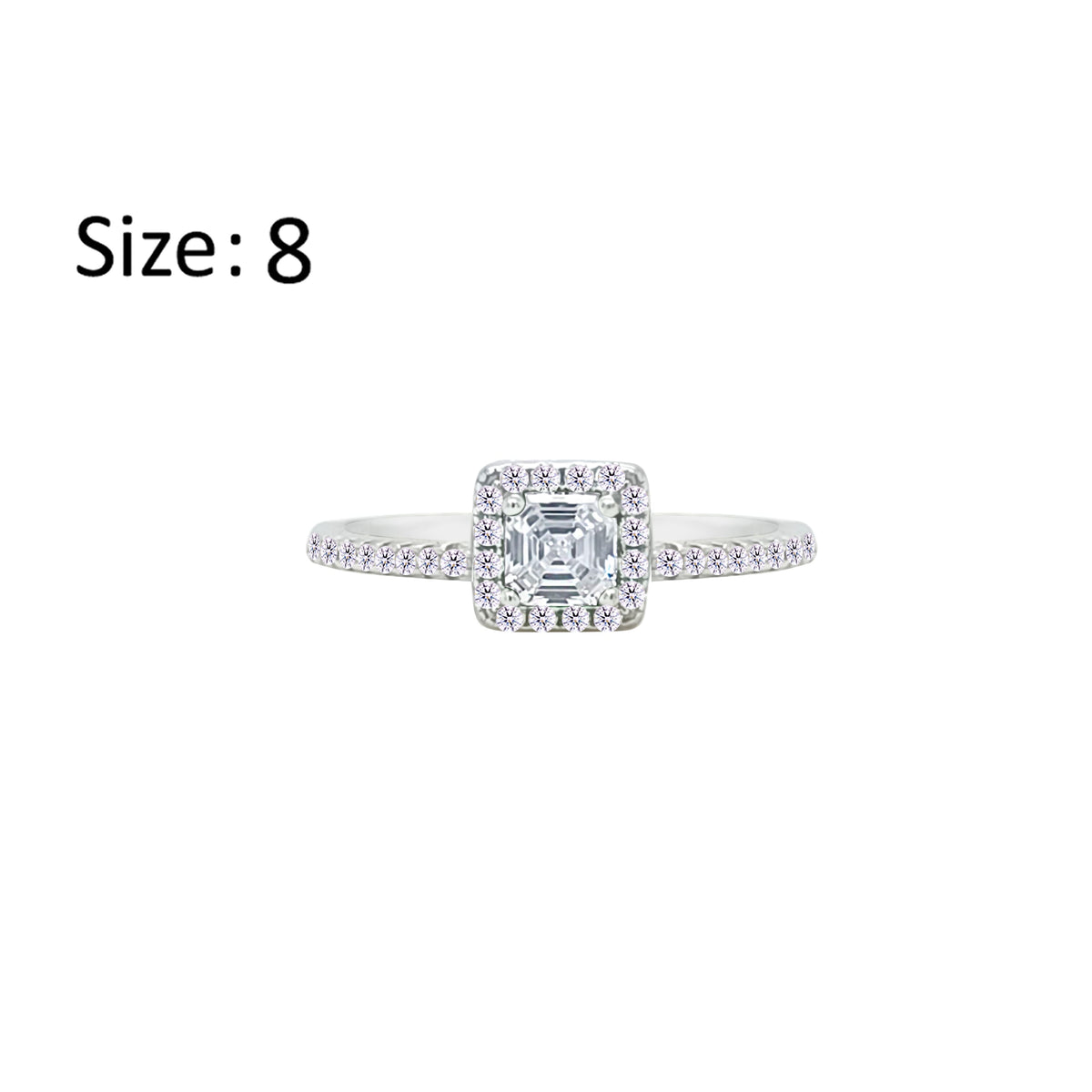 Asfour Creations Halo Ring With Zircon Square Design In 925 Sterling Silver-RM0166-8