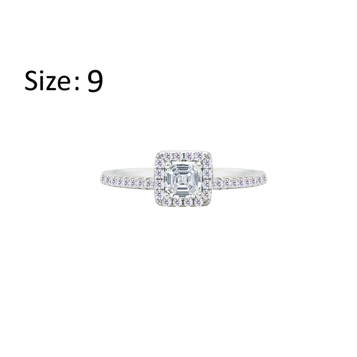 Asfour Creations Halo Ring With Zircon Square Design In 925 Sterling Silver-RM0166-9