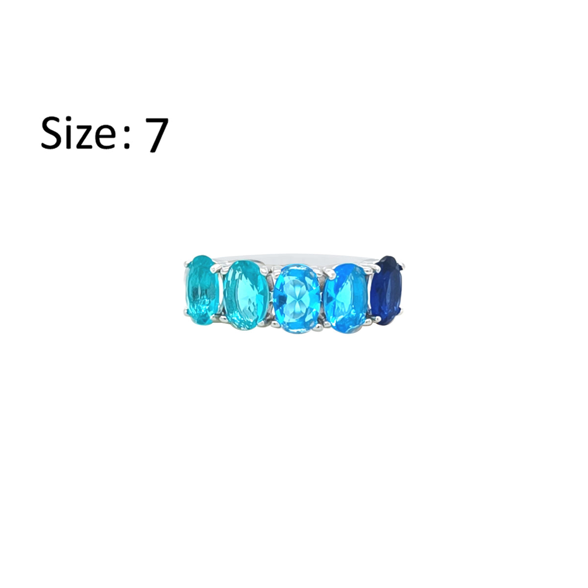 Asfour Creations Fashion Ring With Blue & Gradient Aquamarine Oval Stones In 925 Sterling Silver-RM0167-MB-7