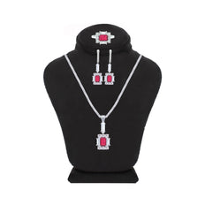 Asfour Creations Jewelry Set With Decorative Fuchsia Emerald Design In 925 Sterling Silver-SD0050-F-9