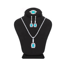 Asfour Creations Jewelry Set With Decorative Turquoise Emerald Design In 925 Sterling Silver-SD0050-GC-7