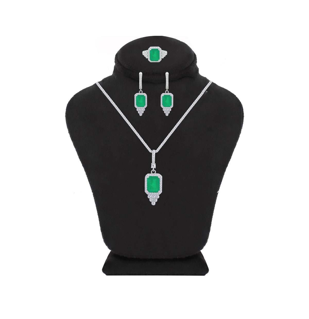 Asfour Creations Jewelry Set With Decorative Emerald Design In 925 Sterling Silver-SD0051-G-8