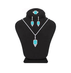 Asfour Creations Jewelry Set With Decorative Turquoise Emerald Design In 925 Sterling Silver-SD0051-GC-8