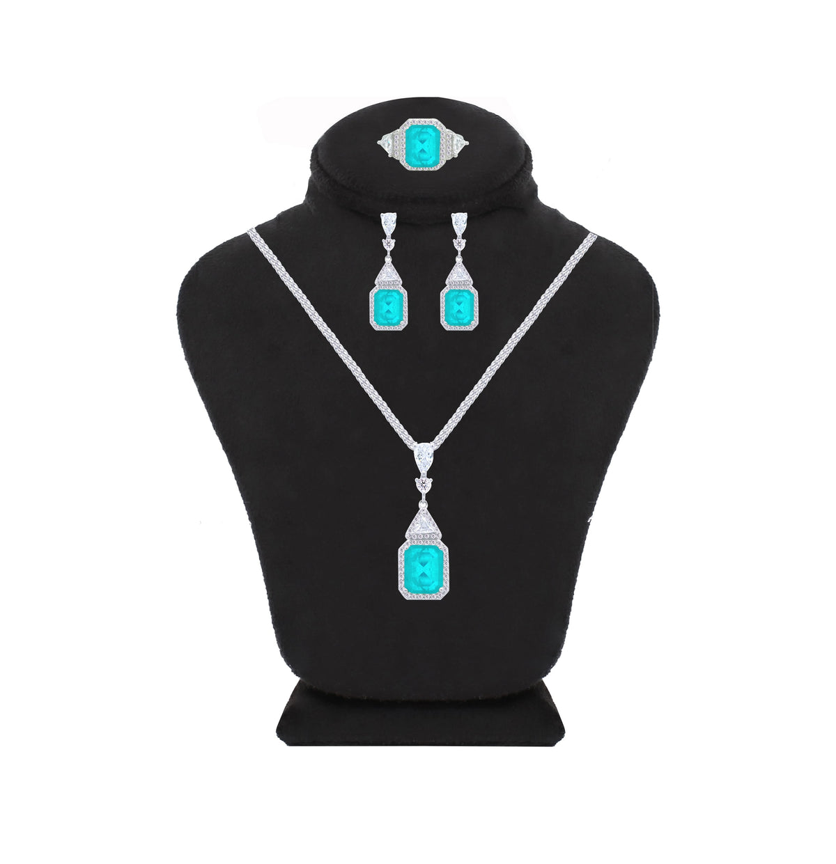 Asfour Creations Jewelry Set With Decorative Turquoise Design In 925 Sterling Silver-SD0052-GC-9