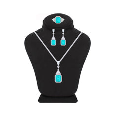 Asfour Creations Jewelry Set With Decorative Turquoise Design In 925 Sterling Silver-SD0052-GC-9