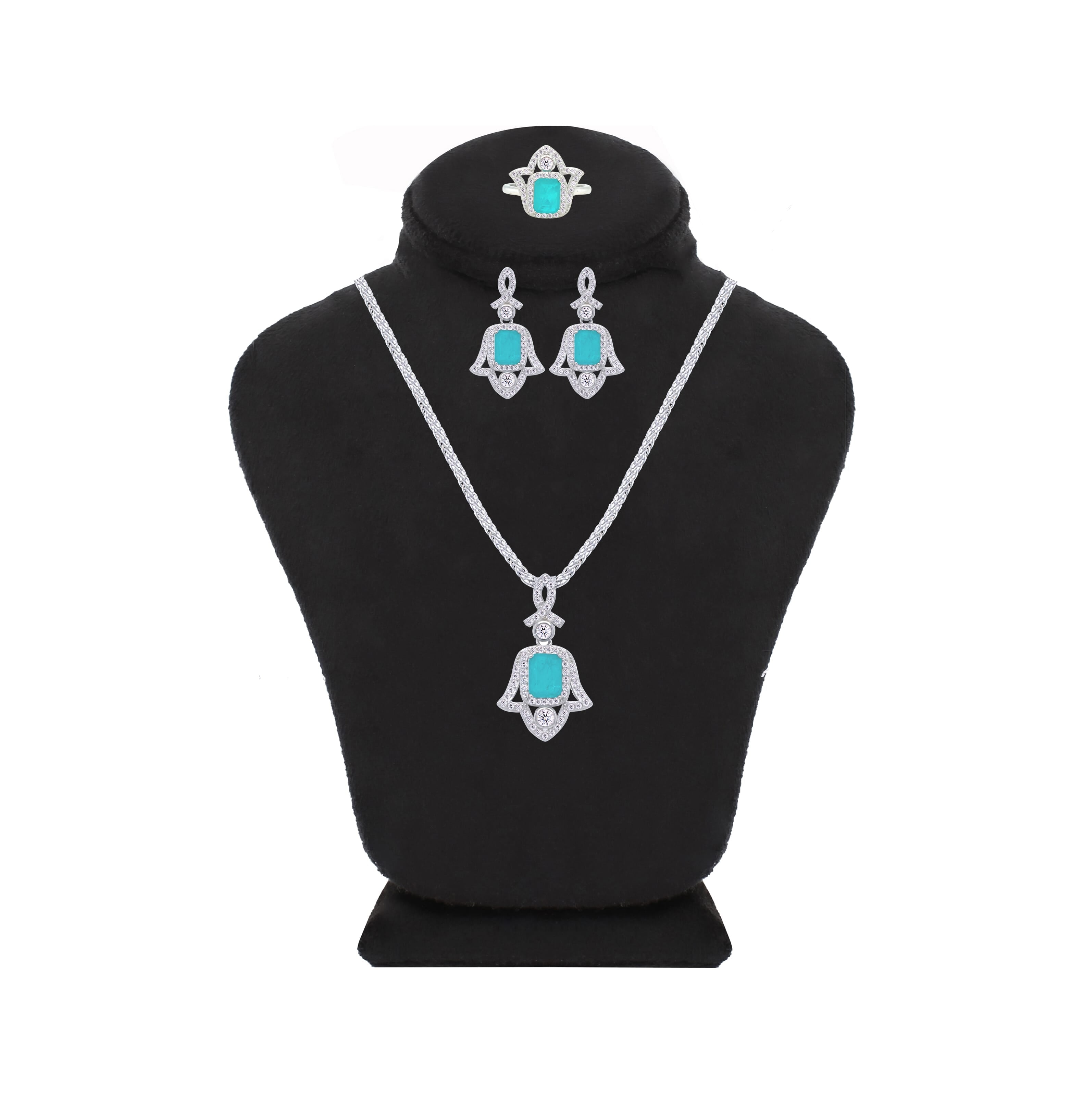 Asfour Creations Jewelry Set With Decorative Turquoise Hamsa Design In 925 Sterling Silver-SD0053-GC-7