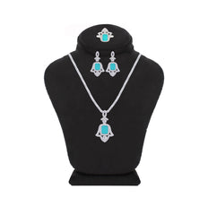 Asfour Creations Jewelry Set With Decorative Turquoise Hamsa Design In 925 Sterling Silver-SD0053-GC-7