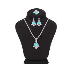 Asfour Creations Jewelry Set With Decorative Light Turquoise Hamsa Design In 925 Sterling Silver-SD0053-LGC-9