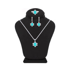 Asfour Creations Jewelry Set With Halo Turquoise Decorative Design In 925 Sterling Silver-SD0054-GC-7