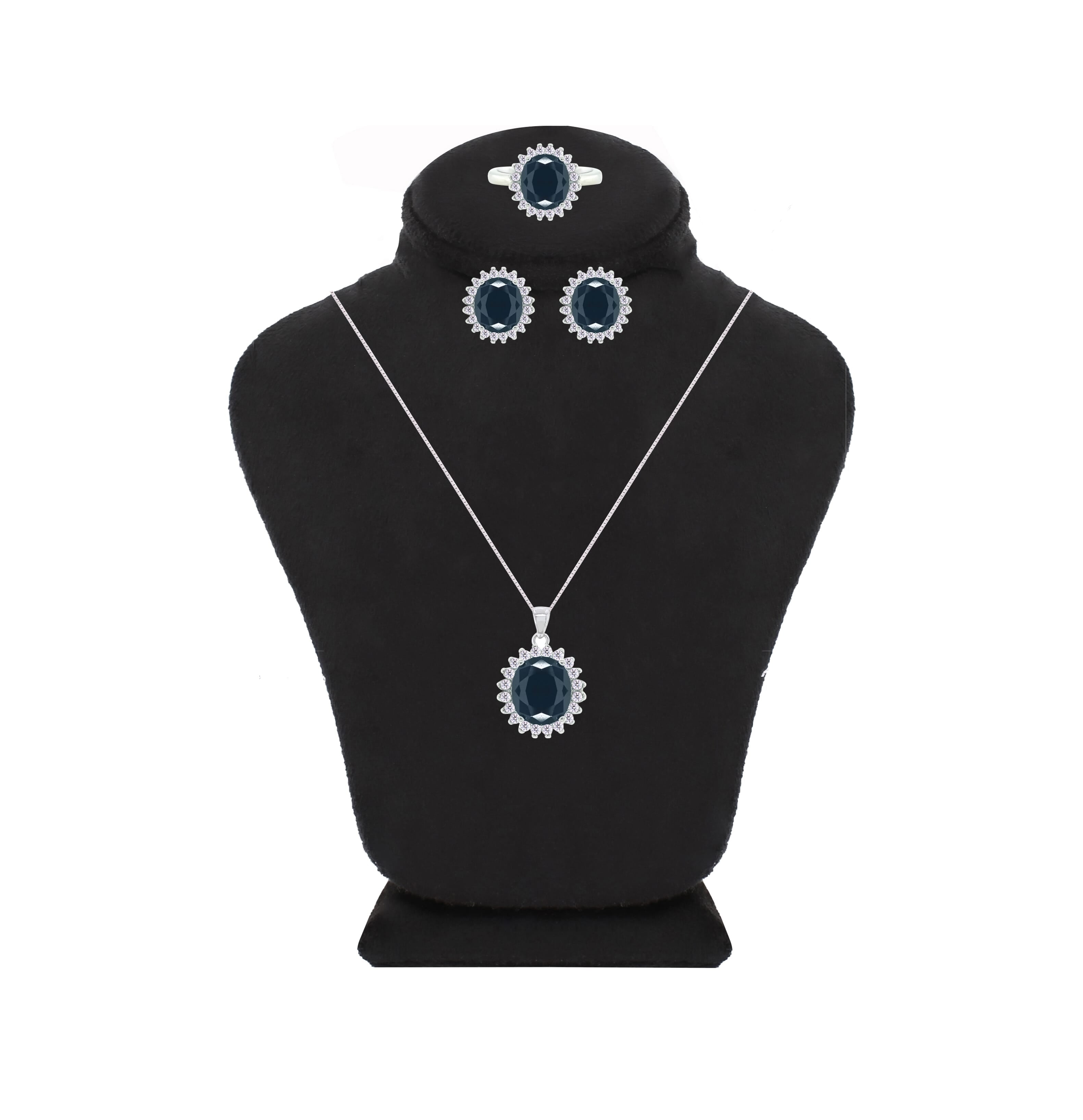 Asfour Creations Jewelry Set With Black Round Design In 925 Sterling Silver-SD0071-P-7