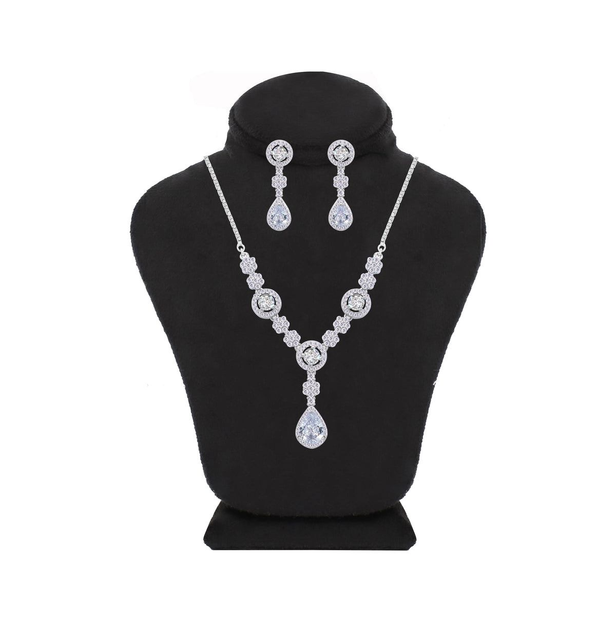 Asfour Creations jewelry Set With Round & Pear Design Inlaid With Zircon In 925 Sterling Silver-SM0038