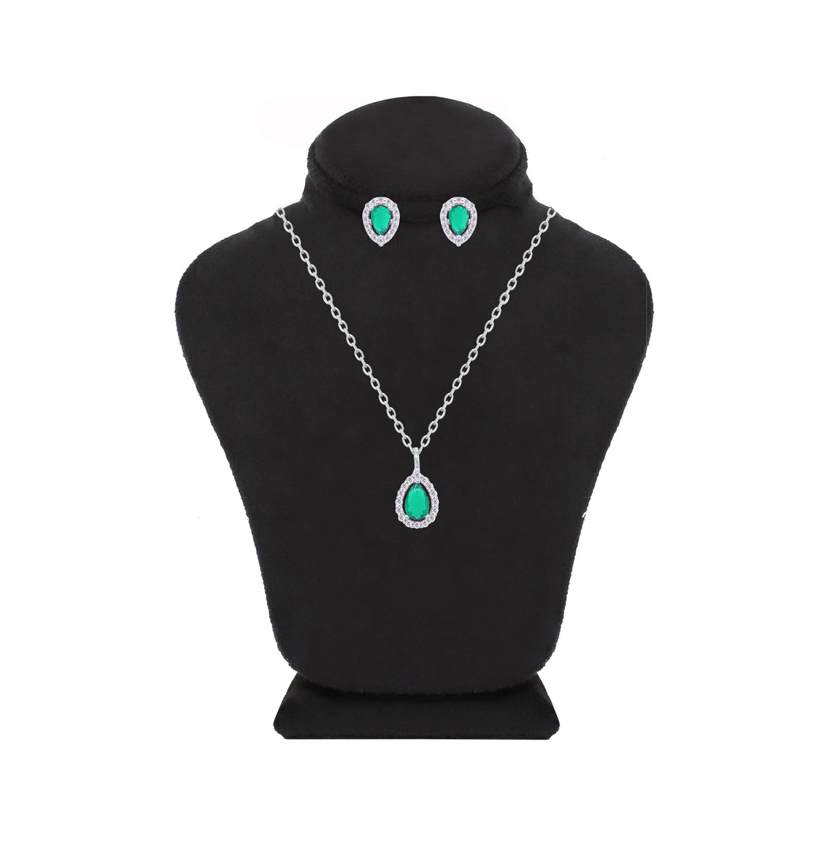 Asfour Creations jewelry Set With Emerald Pear Design Inlaid With Zircon In 925 Sterling Silver-SM0039-G