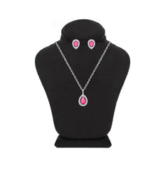 Asfour Creations jewelry Set With Dark Rose Pear Design Inlaid With Zircon In 925 Sterling Silver-SM0039-O5