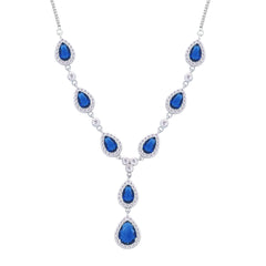 Asfour Creations jewelry Set With Blue Pear Design Inlaid With Zircon In 925 Sterling Silver-SM0040-WB